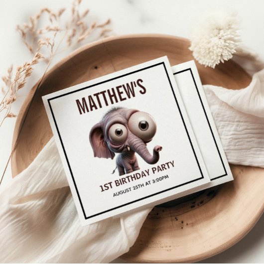 Cute Crazy elephant Farm Theme 1st Birthday Serviette