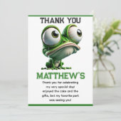 Cute Crazy Frog Farm Theme 1st Birthday Dankeskarte (Stehend Vorderseite)