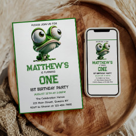 Cute Crazy Frog Farm Theme 1st Birthday Einladung