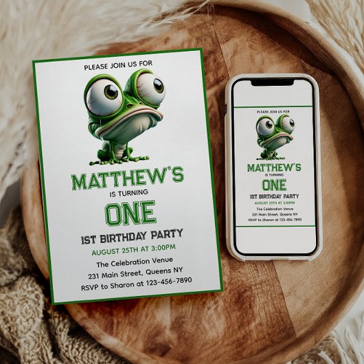 Cute Crazy Frog Farm Theme 1st Birthday  Einladung