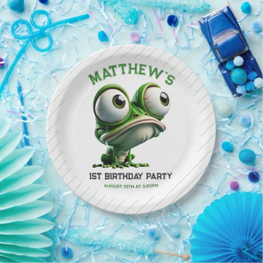 Cute Crazy Frog Farm Theme 1st Birthday Pappteller (Party)