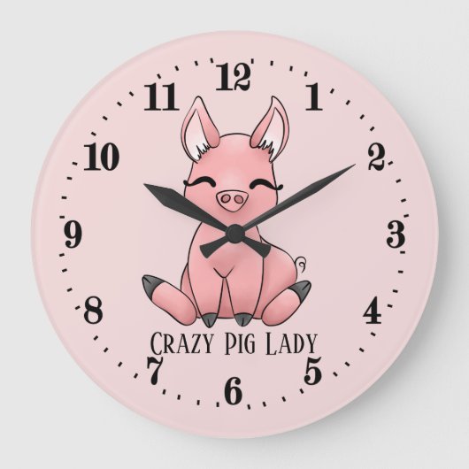 Cute crazy pig lady add text Country Große Wanduhr (Vorderseite)