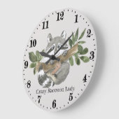 cute crazy raccoon lady add text große wanduhr (Winkel)