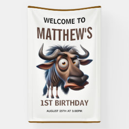 Cute Crazy Wildebeest Farm Theme 1st Birthday Banner