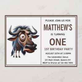 Cute Crazy wildebeest =Theme 1st Birthday photo Einladung