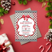 Cute Crimson Bow Baby Shower Invitation