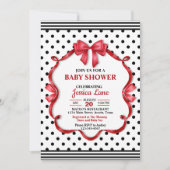 Cute Crimson Bow Baby Shower Invitation Einladung (Vorderseite)