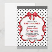 Cute Crimson Bow Baby Shower Invitation Einladung (Vorne/Hinten)