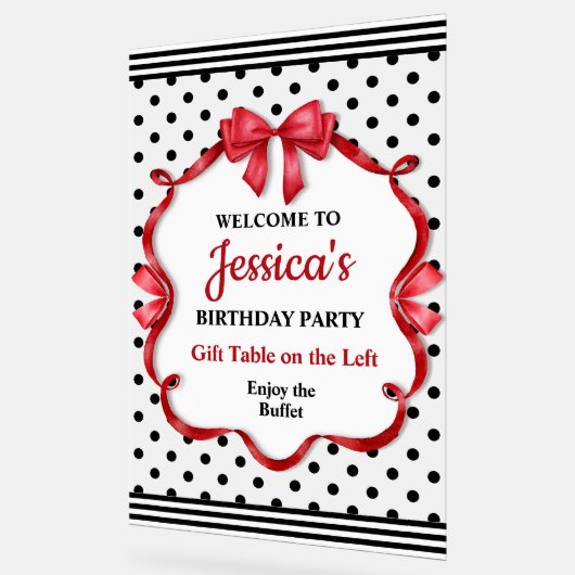 Cute Crimson Bow Birthday Acrylschild (Winkel)