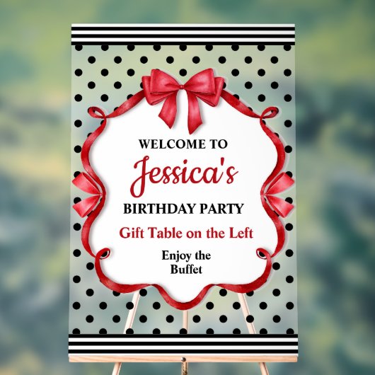 Cute Crimson Bow Birthday Acrylschild (Neutral)