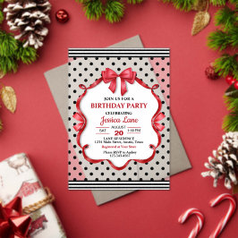 Cute Crimson Bow Birthday Invitation Acryleinladungen