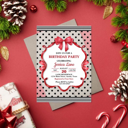 Cute Crimson Bow Birthday Invitation Acryleinladungen (Insitu (Feiertag))
