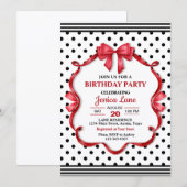 Cute Crimson Bow Birthday Invitation Einladung (Vorne/Hinten)