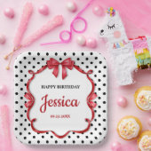 Cute Crimson Bow Birthday Pappteller (Party)