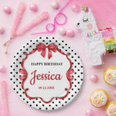 Cute Crimson Bow Birthday Pappteller (Party)