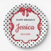 Cute Crimson Bow Birthday Pappteller (Vorderseite)