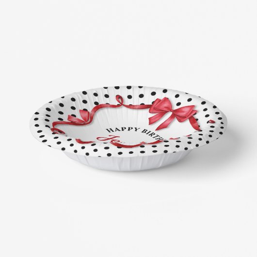 Cute Crimson Bow Birthday Pappteller (Gewinkelt)