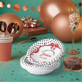Cute Crimson Bow Birthday Pappteller