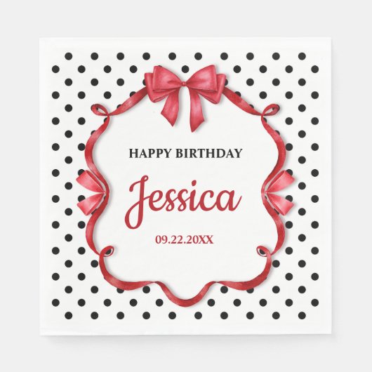 Cute Crimson Bow Birthday Serviette (Vorderseite)