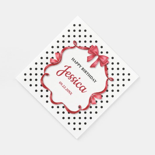 Cute Crimson Bow Birthday Serviette (Ecke)