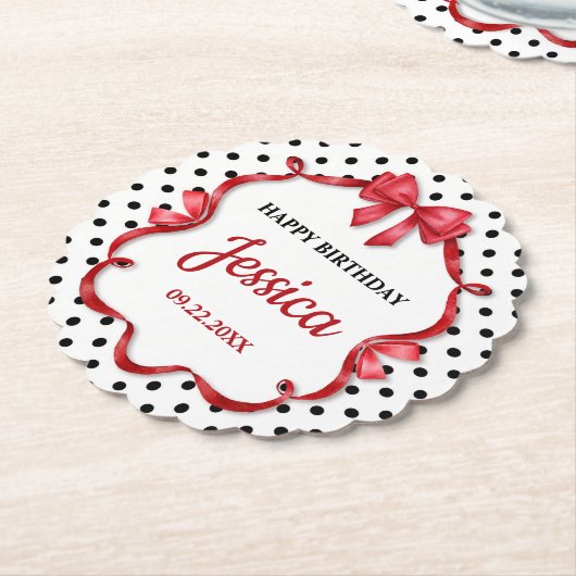 Cute Crimson Bow Birthday Untersetzer (angewinkelt)