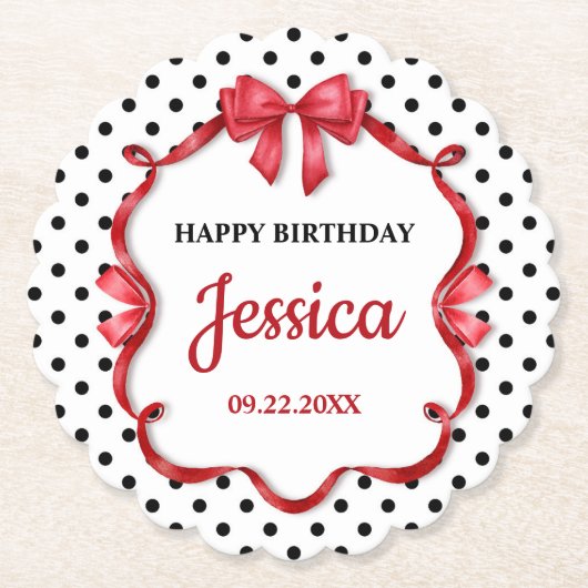 Cute Crimson Bow Birthday Untersetzer (Vorderseite)