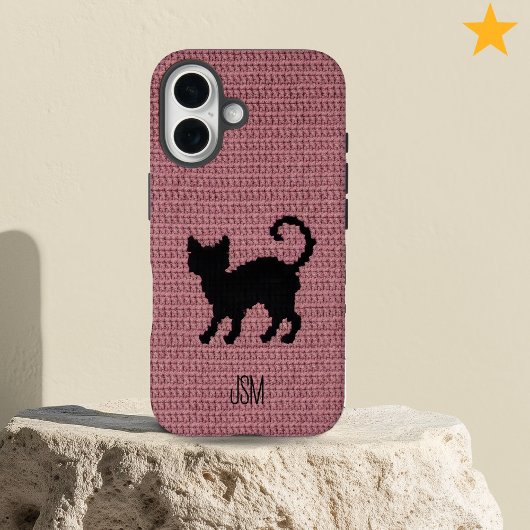 Cute Crochet Black Cat Custom Initials Monogram   Case-Mate iPhone Hülle