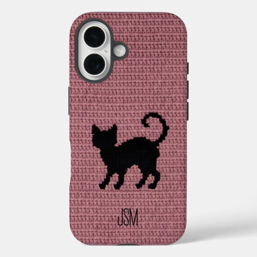 Cute Crochet Black Cat Custom Initials Monogram   Case-Mate iPhone Hülle (Rückseite)