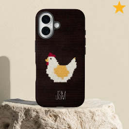 Cute Crochet Chicken Custom Initials Monogram   iPhone 16 Hülle