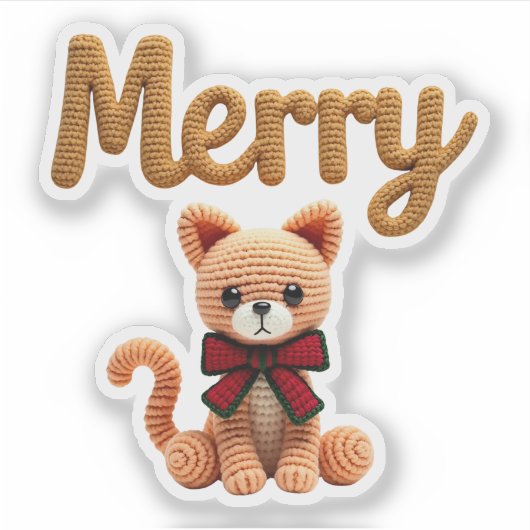 Cute Crochet Christmas Cat Sticker (Vorderseite)