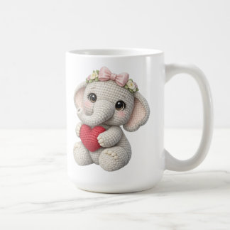 Cute Crochet Elephant Holding Heart Amigurumi Art Kaffeetasse