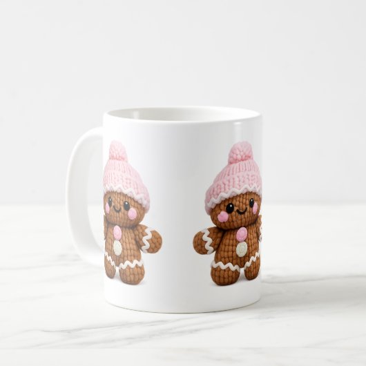 Cute Crochet Gingerbread Mug Cake Character Coffee Kaffeetasse (Vorderseite Links)