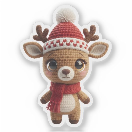 Cute Crochet Reindeer Christmas Sticker (Vorderseite)