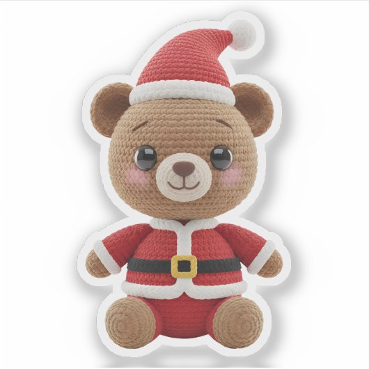 Cute Crochet Santa Teddy Bear Sticker (Vorderseite)