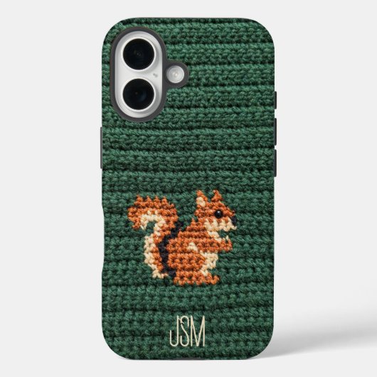 Cute Crochet Squirrel Custom Initials Monogram Case-Mate iPhone Hülle (Rückseite)