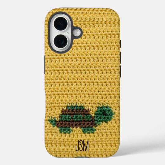 Cute Crochet Turtle Custom Initials Monogram   Case-Mate iPhone Hülle (Rückseite)