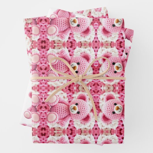 Cute Crocheted Teddy Bear Girl's Baby Shower Geschenkpapier Set (Beispiel)