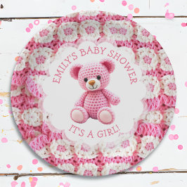 Cute Crocheted Teddy Bear Girl's Baby Shower Pappteller