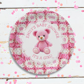 Cute Crocheted Teddy Bear Girl's Baby Shower Pappteller