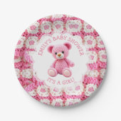Cute Crocheted Teddy Bear Girl's Baby Shower Pappteller (Vorderseite)