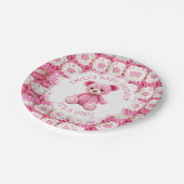 Cute Crocheted Teddy Bear Girl's Baby Shower Pappteller (Schrägansicht)