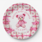 Cute Crocheted Teddy Bear Girl's Baby Shower Pappteller (Vorderseite)
