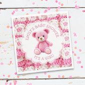 Cute Crocheted Teddy Bear Girl's Baby Shower Serviette