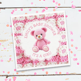 Cute Crocheted Teddy Bear Girl's Baby Shower Serviette