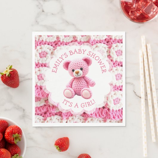 Cute Crocheted Teddy Bear Girl's Baby Shower Serviette (Beispiel)