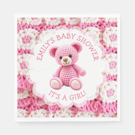 Cute Crocheted Teddy Bear Girl's Baby Shower Serviette (Vorderseite)