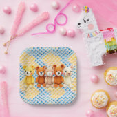 Cute Crocheted Teddy Bears Boy's Baby Shower Pappteller (Party)