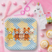 Cute Crocheted Teddy Bears Boy's Baby Shower Pappteller (Party)