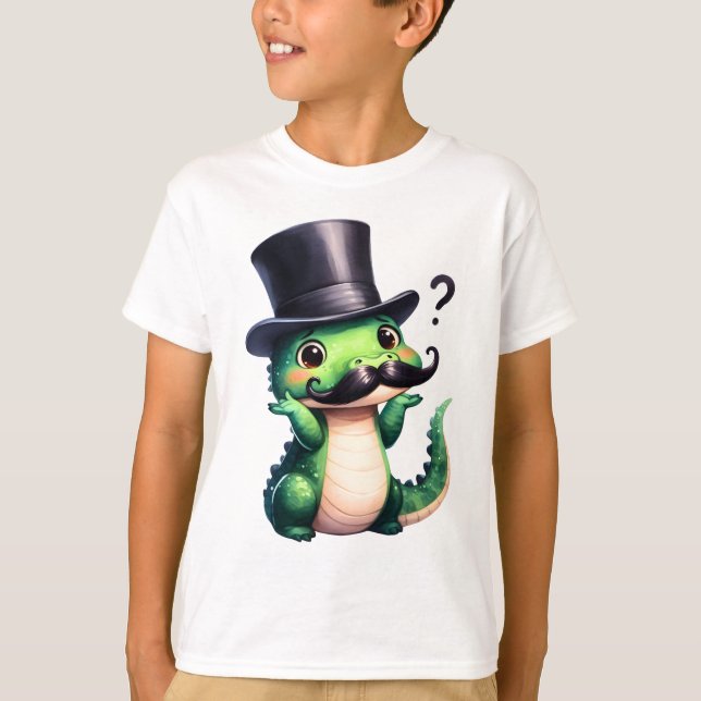 Cute Crocodile Gentleman Fun Art T-Shirt (Vorderseite)
