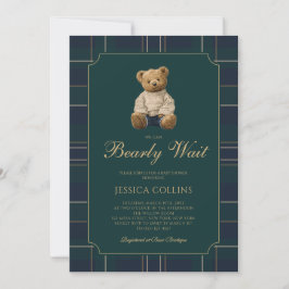 Cute Cub Blue Green We Can Bearly Wait Baby Shower Einladung